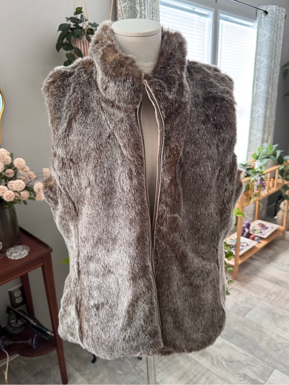 J. Jill Faux Fur Reversible Full Zip Vest